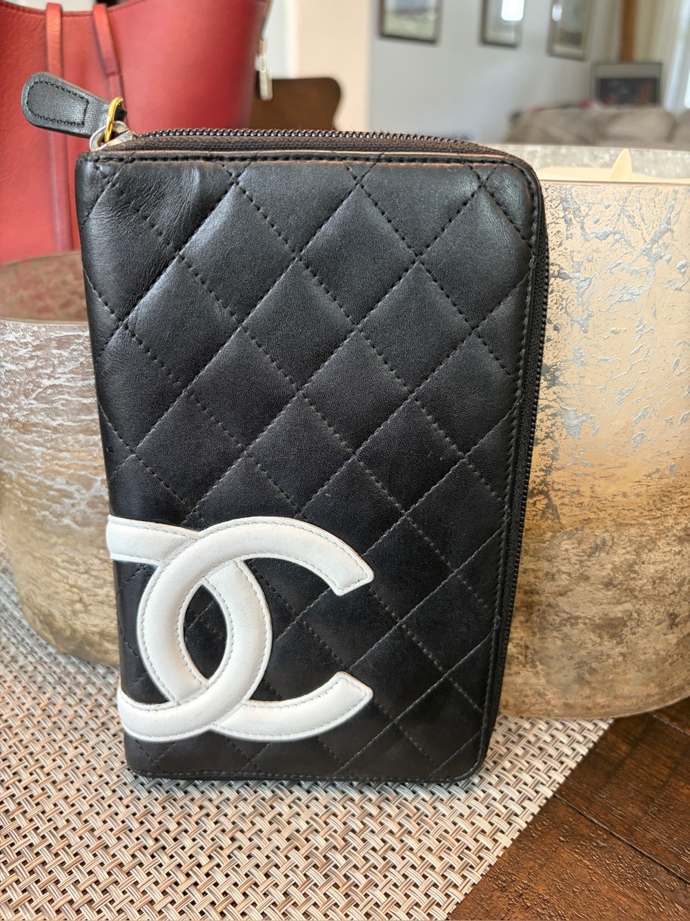 CHANEL Cambon Zip organizer wallet with White CC’s